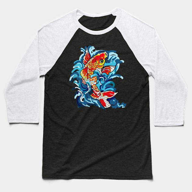 Koi Fish on a Waterfall Baseball T-Shirt by silentrob668